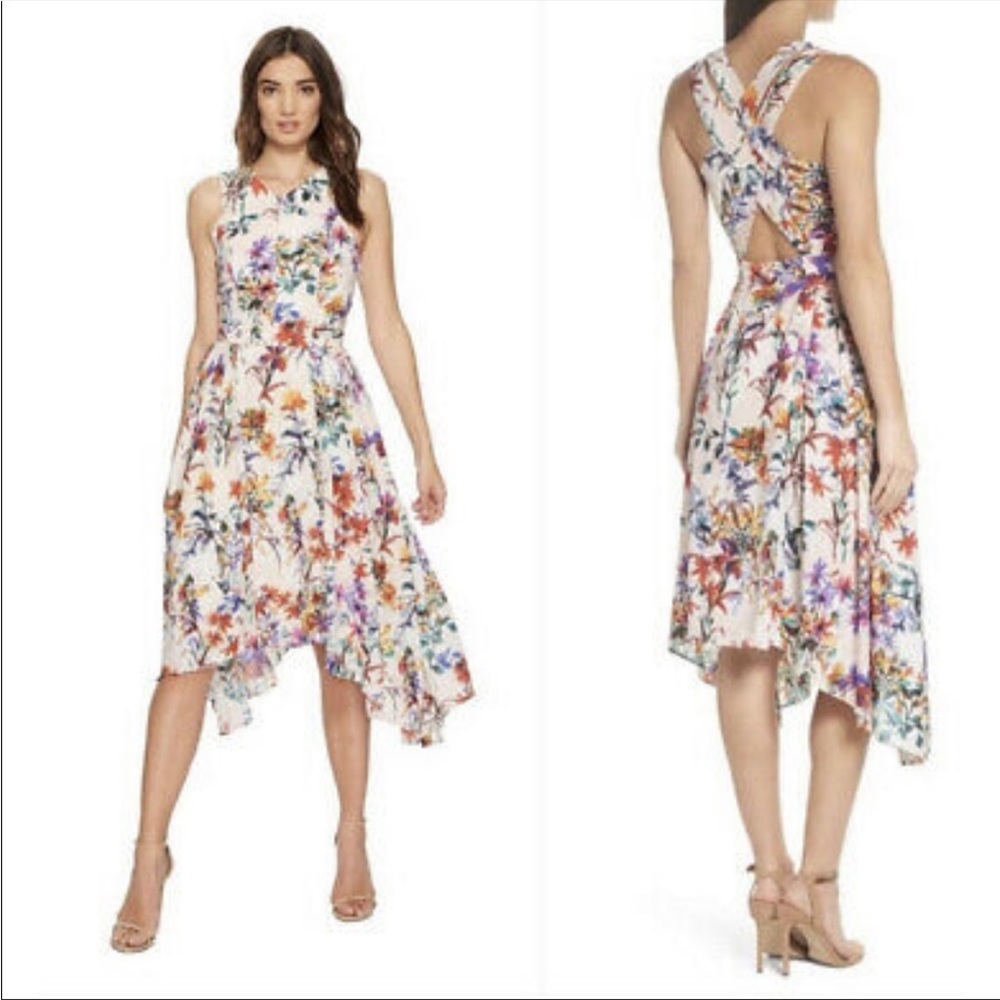 Adelyn Rae Floral Fit & Flare Midi Asymmetrical Boho Summer Dress size XS